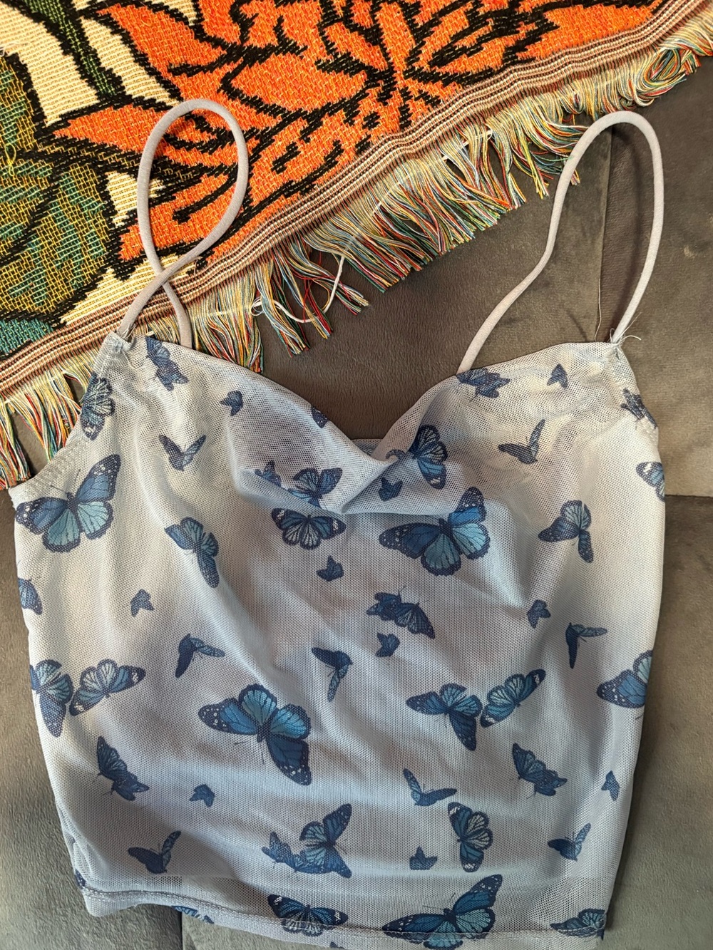 Rue21 Blue Butterfly Mesh Crop Cami Top